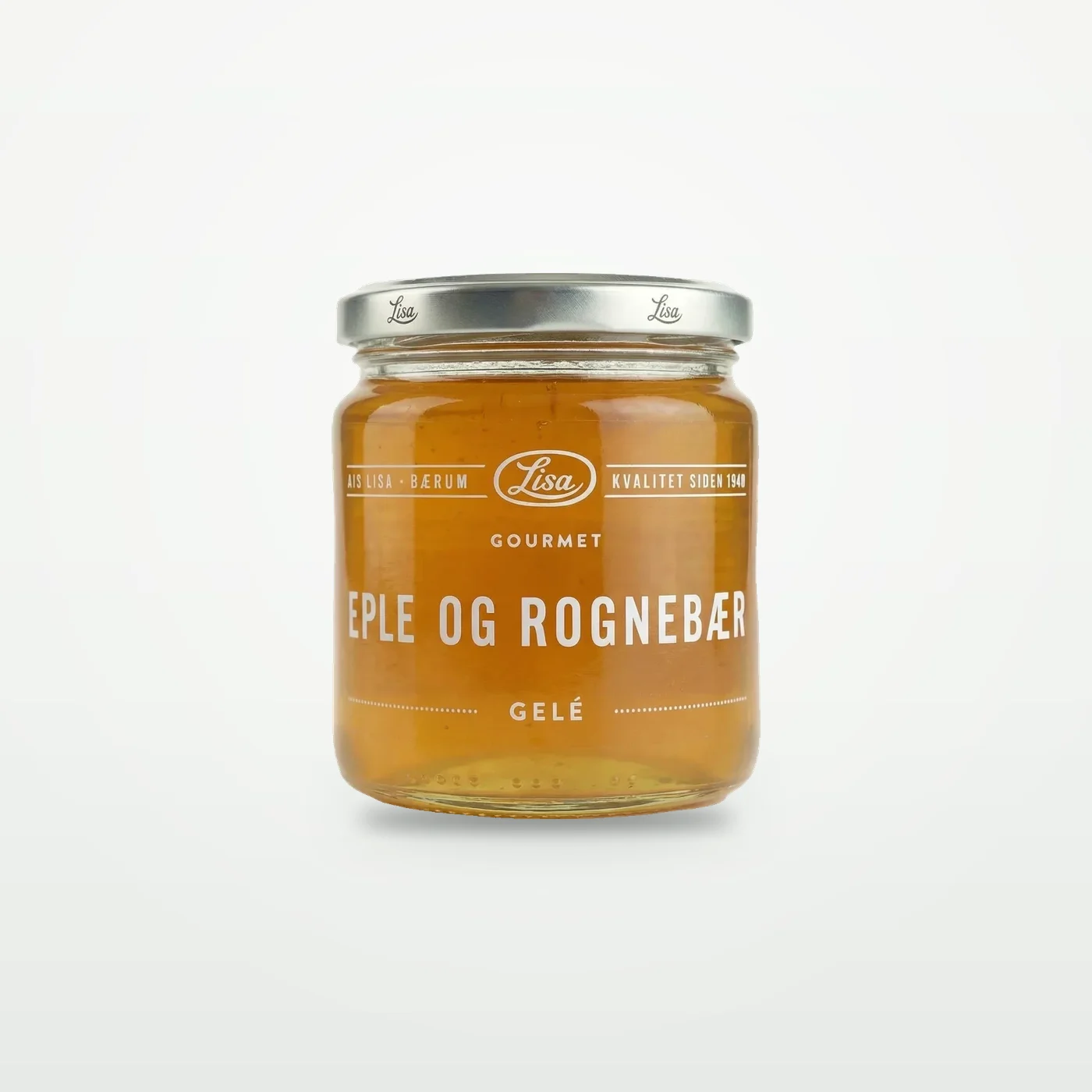 Lite glass med blank rødbrun eple- og rognebærgelé fra Lisa Gourmet